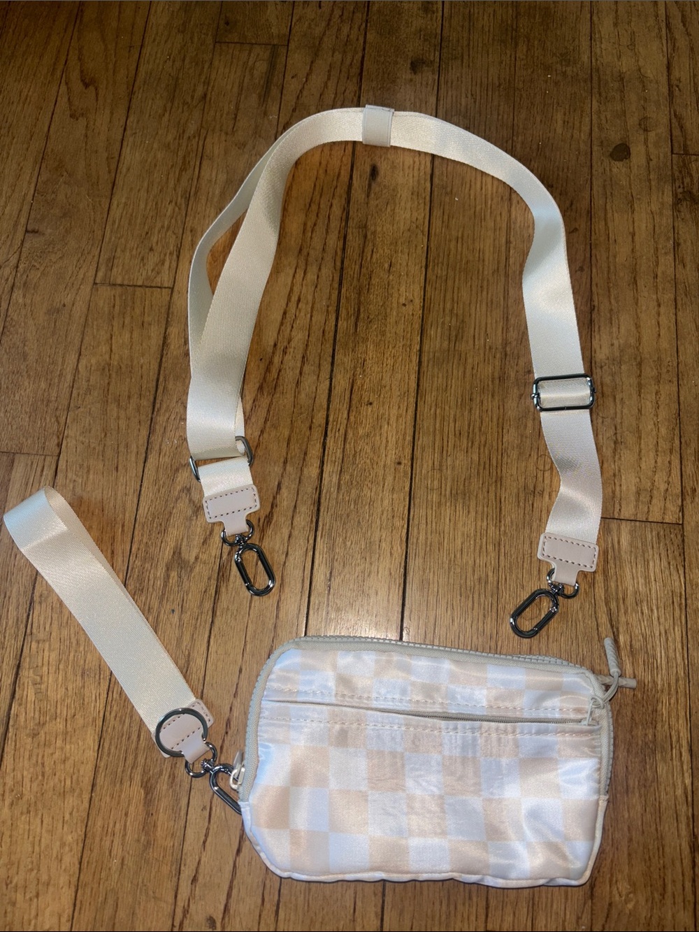 Ivory Checkered Crossbody Strap Bag